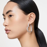 Swarovski Matrix hoop earrings, Heart, Large, White, Rhodium plated
