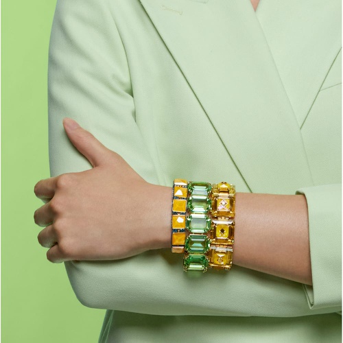 스와로브스키 Swarovski Chroma bracelet, Cushion cut, Gold tone, Gold-tone plated