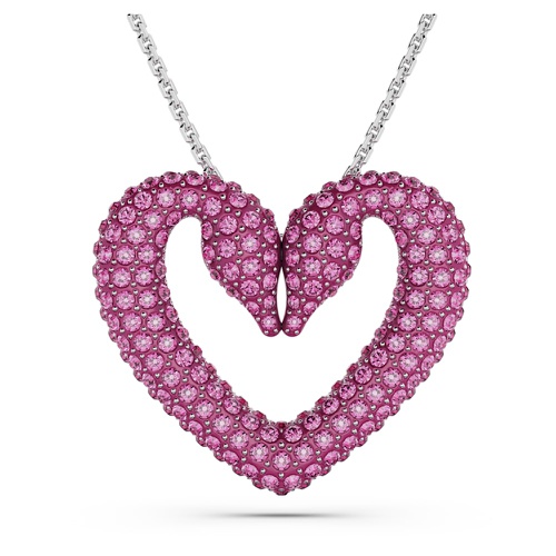 스와로브스키 Swarovski Una pendant, Heart, Medium, Pink, Rhodium plated