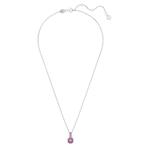 스와로브스키 Swarovski Birthstone pendant, Square cut, February, Pink, Rhodium plated