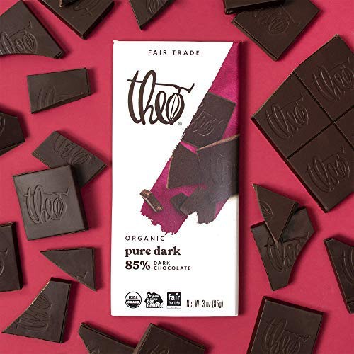  Theo Chocolate Pure Organic Dark Chocolate Bar, 85% Cacao, 12 Pack | Vegan Chocolate, Fair Trade