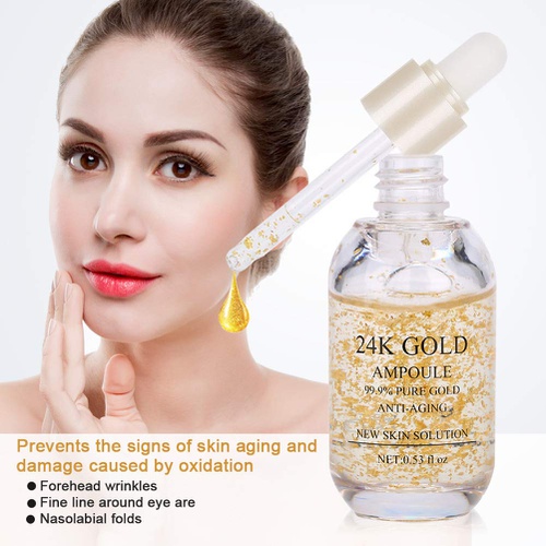  TMISHION 24K Gold Ampoule Moisturizing Essence, 99% Pure Gold Anti-aging New Skin Solution Facial Essence, Nourishing Anti-Aging Gold Serums for Face Skin Anti-Aging Skin Repair Moisture Fi