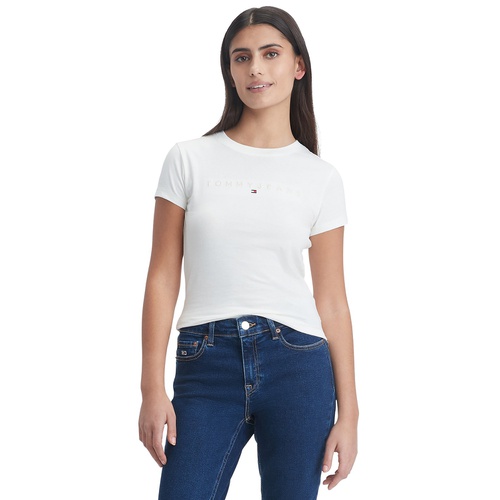 타미힐피거 Womens Cotton Slim-Fit Tonal-Logo T-Shirt