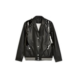 BLACK FAUX LEATHER BOMBER