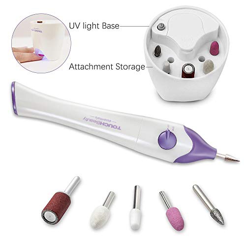  TOUCHBeauty Nail File Electric 5in1 Manicure Pedicure Set with Stand,Professional Natural Nail Drill Buffer Shine Tool for Fingernails Toenails Purple TB-1335
