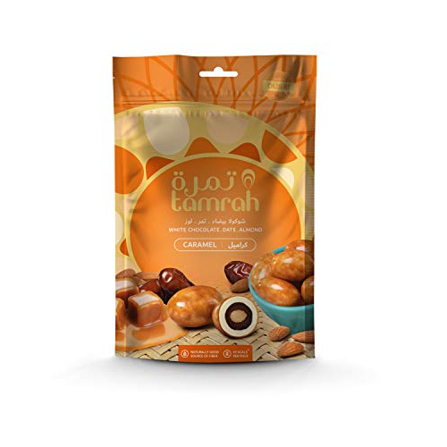  Tamrah Chocolate Covered Dates with Caramel Chocolate Zipper Bag (100gm) - Healthy Fruit Snacks - Holiday Gift for Kids and Adults