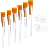 Tegelrying Facial Brush,6 Pcs Soft Fiber Face Brushes Mud Applicator Clear Handle With 2 Pieces White Spa Headband for Face Wash Applying Lotion,Eye Peel Makeup Tools,Gold