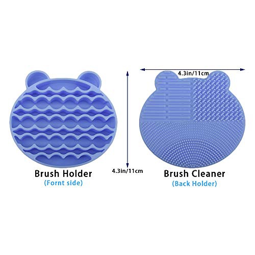  Tenmon Makeup Brush Cleaning Mat, 2 in 1 Silicone Brush, Cleaner Dryer Tray Brush Portable Travel Makeup Brush Scrubber Mat Cleaning Tool (Blue)