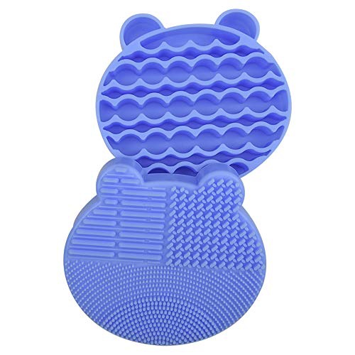  Tenmon Makeup Brush Cleaning Mat, 2 in 1 Silicone Brush, Cleaner Dryer Tray Brush Portable Travel Makeup Brush Scrubber Mat Cleaning Tool (Blue)
