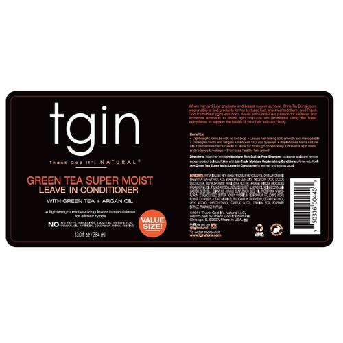  tgin Green Tea Super Moist Leave in Conditioner For Natural Hair, Argan oil, White, Green Tea, Shea butter, 13 Fl Oz