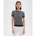 Theory Striped Short-Sleeve Sweater in Regal Wool