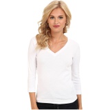 Three Dots 100% Cotton Heritage Knit 3/4 Sleeve Deep V-Neck