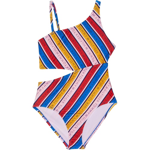 타미힐피거 Tommy Hilfiger Kids Multi Logo Stripe One-Piece Swimsuit (Big Kids)