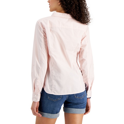 타미힐피거 Womens Cotton Roll-Tab Button-Up Shirt