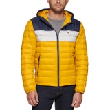 Mens Quilted Color Blocked Hooded Puffer Jacket