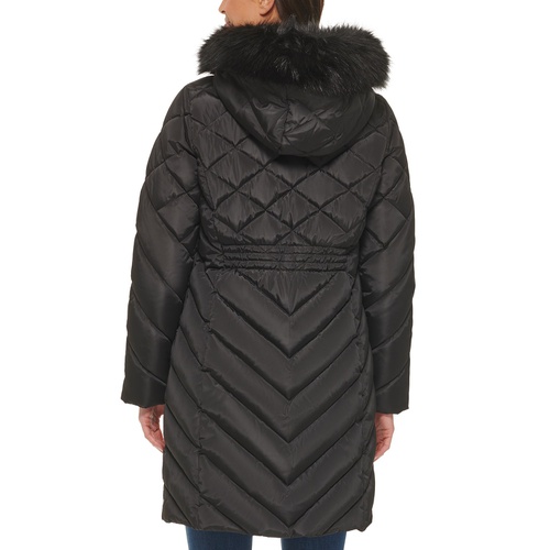 타미힐피거 Womens Faux-Fur-Trim Hooded Puffer Coat