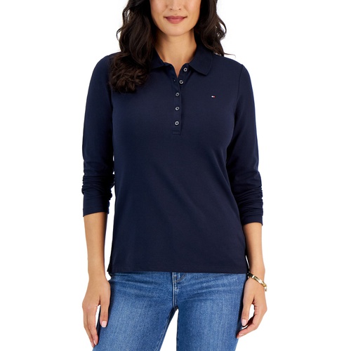 타미힐피거 Womens Logo Long-Sleeve Polo Shirt