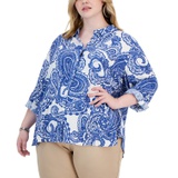 Plus Size Roll-Tab-Sleeve Button-Up Shirt