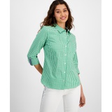 Womens Cotton Gingham Roll-Tab Shirt