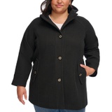 Womens Plus Size Hooded Button-Front Coat