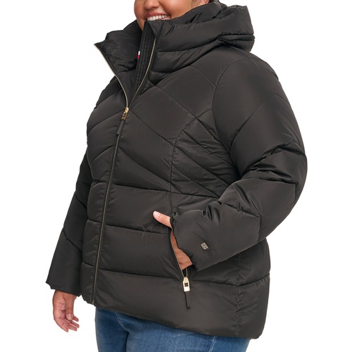 타미힐피거 Womens Plus Size Hooded Puffer Coat