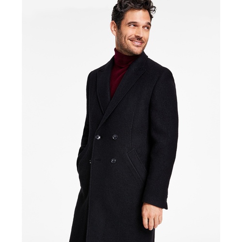 타미힐피거 Mens Modern-Fit Solid Double-Breasted Overcoat
