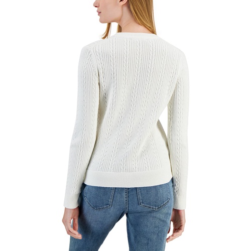 타미힐피거 Womens Cotton Mirrored Cable-Knit Sweater