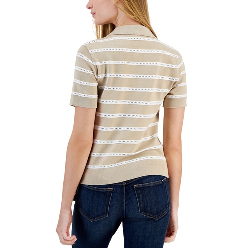 타미힐피거 Womens Textured-Stripe Polo Sweater