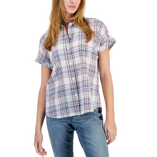 타미힐피거 Womens Omlym Plaid Dolman-Sleeve Shirt