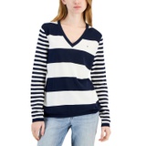Womens Mixed-Stripe V-Neck Sweater