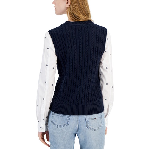 타미힐피거 Womens Layered-Look Sweater Vest