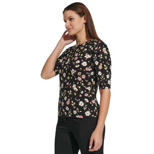 타미힐피거 Womens Floral-Print Button-Trim Top
