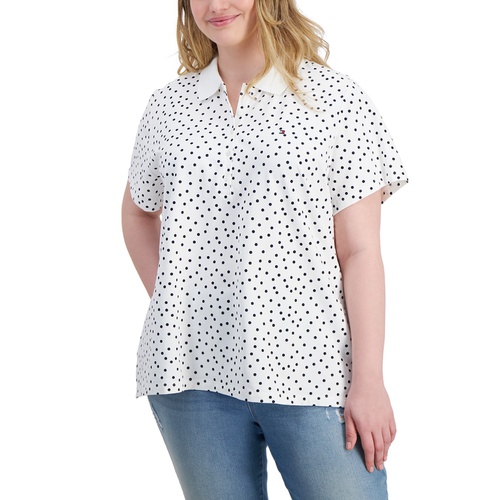 타미힐피거 Plus Size Printed Dots Polo Shirt