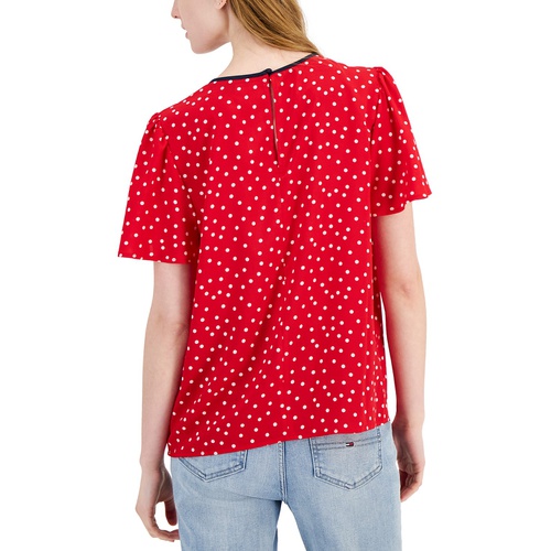 타미힐피거 Womens Dot-Print Flutter-Sleeve Top