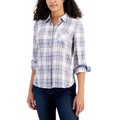 Womens Plaid Button-Down Long-Sleeve Shirt