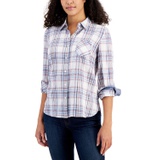Womens Plaid Button-Down Long-Sleeve Shirt