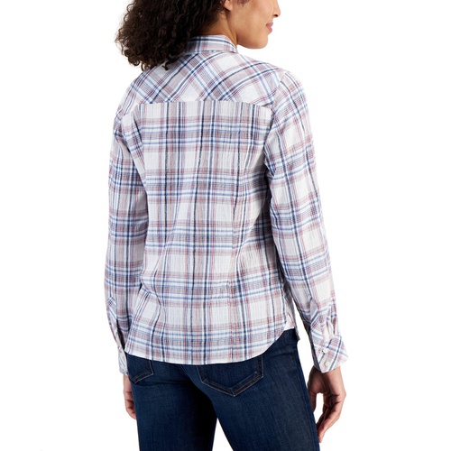 타미힐피거 Womens Plaid Button-Down Long-Sleeve Shirt