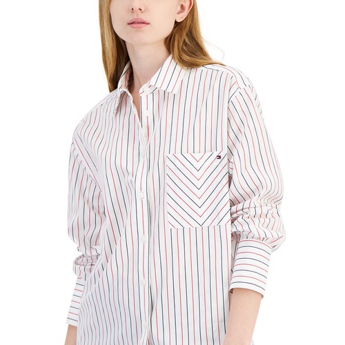 타미힐피거 Womens Striped Tunic Shirt