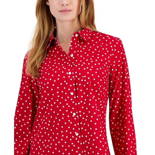 타미힐피거 Womens Cotton Dot-Print Tabbed Shirt