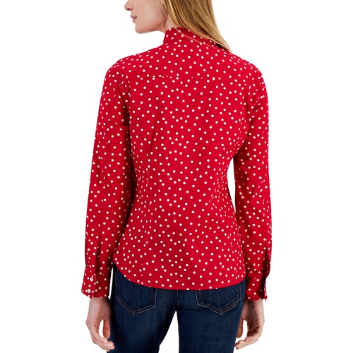 타미힐피거 Womens Cotton Dot-Print Tabbed Shirt