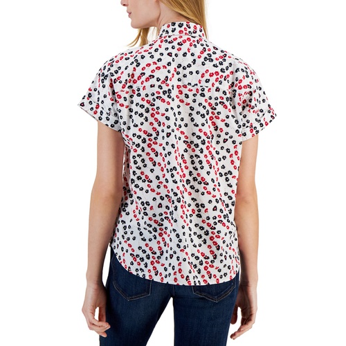 타미힐피거 Womens Cotton Ditsy-Floral Printed Shirt