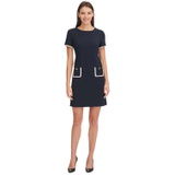 Womens Colorblocked Pocket Sheath Dress