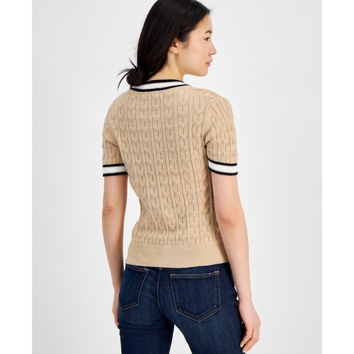 타미힐피거 Womens Short-Sleeve Cable-Knit Sweater
