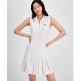 Womens Collared Pleated Sleeveless A-Line Dress