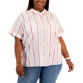 Plus Size Cotton Striped Camp Shirt