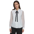 Womens Bow-Tied Eyelet Blouse
