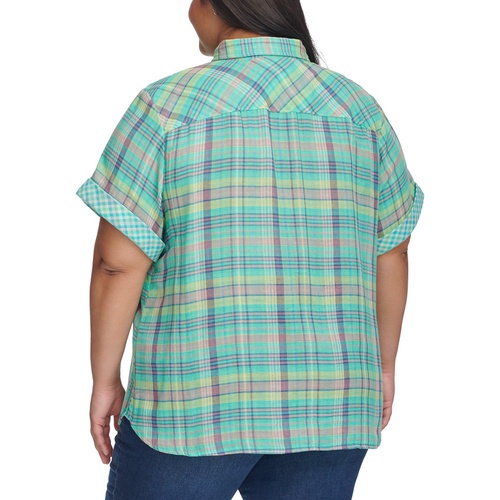 타미힐피거 Plus Size Plaid Short-Sleeve Camp Shirt