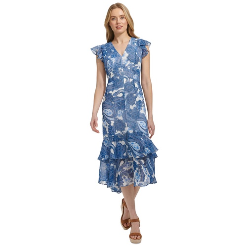 타미힐피거 Womens Paisley-Print Ruffled Midi Dress