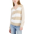 Womens Mixed-Stripe V-Neck Sweater