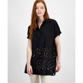 Womens Cotton Eyelet Popover Top